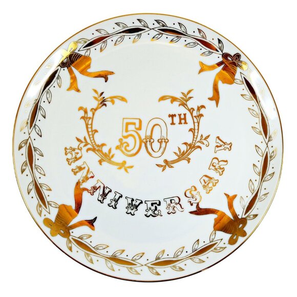 Vintage Golden Anniversary Plate Set Lefton & Bavaria Porcelain 1960s - Picture 6 of 8